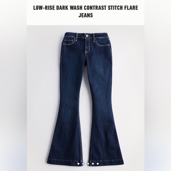NWT Hollister Low-Rise Dark Wash Contrast Stitch Flare Jeans - Picture 2 of 4